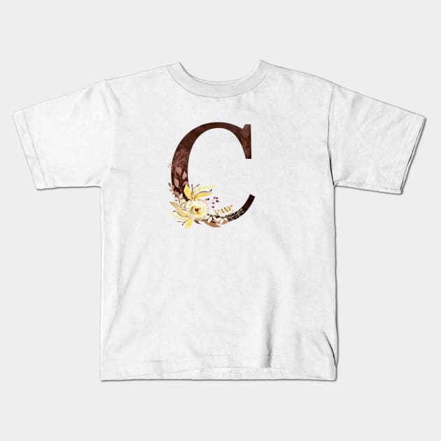 Floral Monogram C Lovely Autumn Foliage Kids T-Shirt by floralmonogram